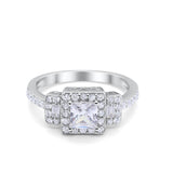 Halo Wedding Engagement Ring Round Baguette Cubic Zirconia 925 Sterling Silver