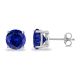 Butterfly Prong Round Simulated Blue Sapphire CZ Stud Earrings 925 Sterling Silver