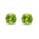 Butterfly Prong Round Simulated Peridot CZ Stud Earrings 925 Sterling Silver