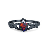 Irish Claddagh Heart Promise Ring Black Tone, Lab Created Black Opal 925 Sterling Silver