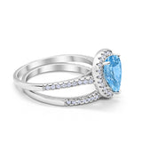 Teardrop Pear Bridal Set Engagement Ring Simulated Aquamarine CZ 925 Sterling Silver