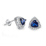 Halo Stud Tipi Earring Triangle Simulated Blue Sapphire CZ 925 Sterling Silver