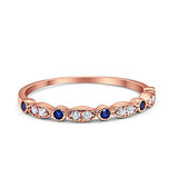Half Eternity Wedding Band Round Rose Tone, Simulated Blue Sapphire CZ 925 Sterling Silver