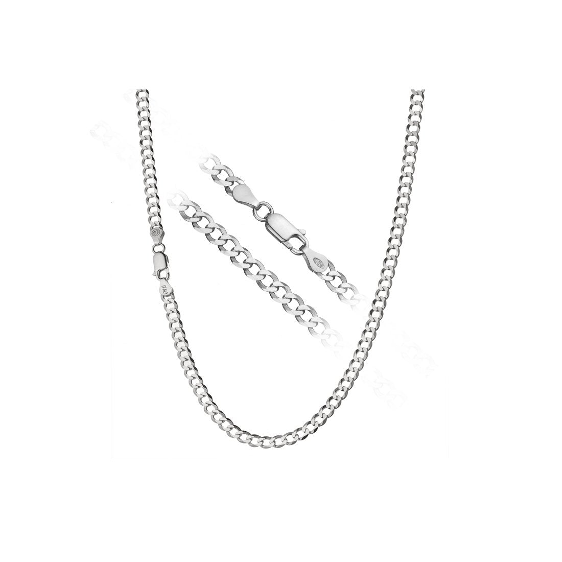 4MM 100 Curb Chain .925 Sterling Silver Sizes 7"-30" Inches