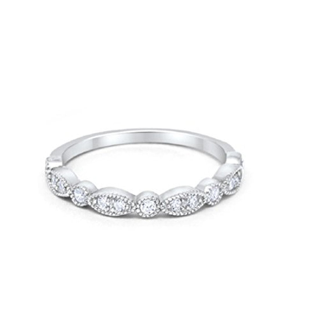 Half Eternity Wedding Band Round Simulated Clear CZ 925 Sterling Silver