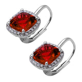 Cushion Halo Leverback Earrings Round Simulated Garnet CZ 925 Sterling Silver