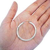 Real 14K White Gold Diamond Cut 3mm Snap Closure Hoop Earrings Hinged 2.1grams 30mm