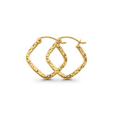 14K Yellow Gold Real Square Tube Diamond Cut Snap Closure Hoop Earrings 1gram 15mm