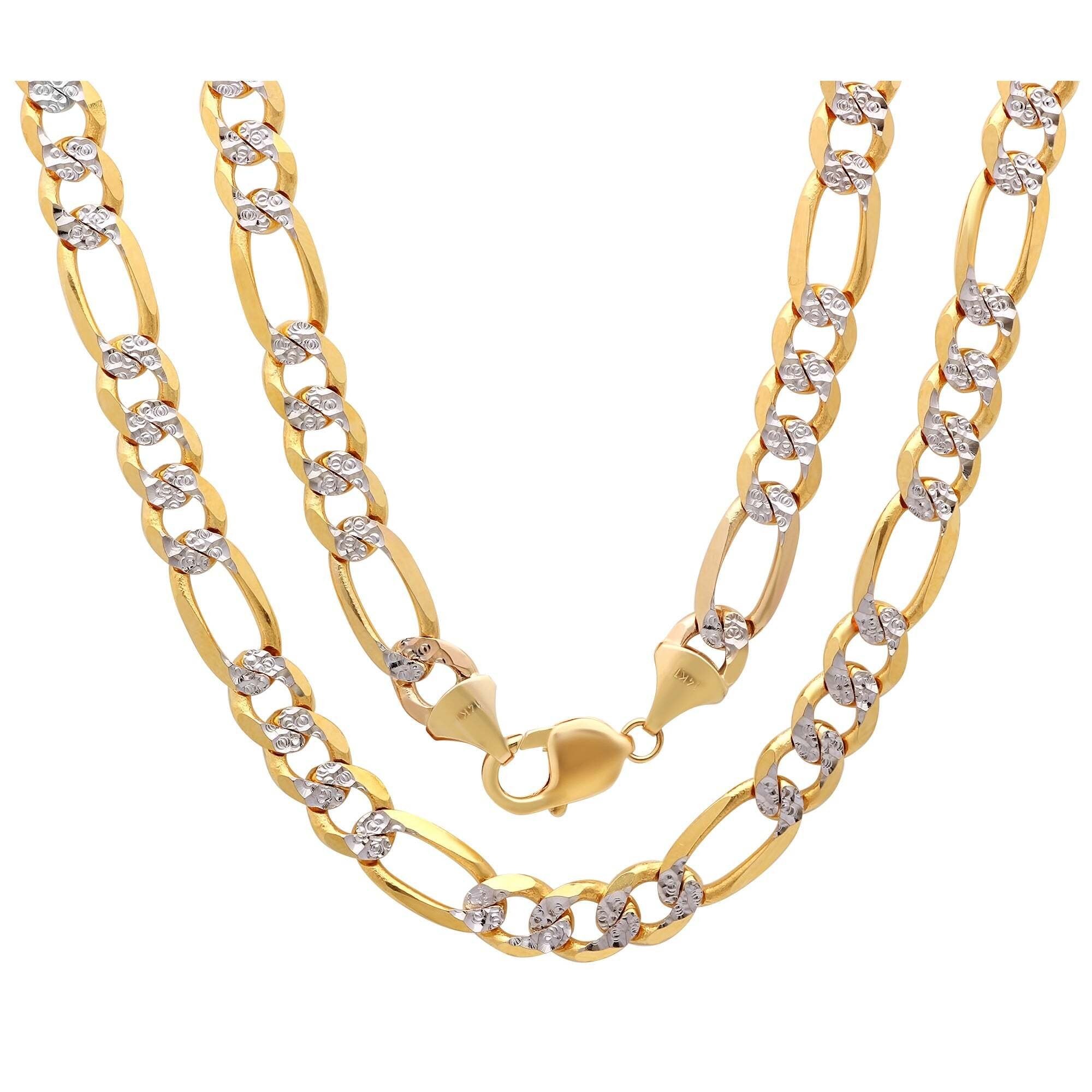 4MM Pave Figaro Yellow Gold Chain .925 Sterling Silver Length 7"-32" Inches