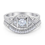 Vintage Style Two Piece Wedding Ring Bridal Simulated CZ 925 Sterling Silver