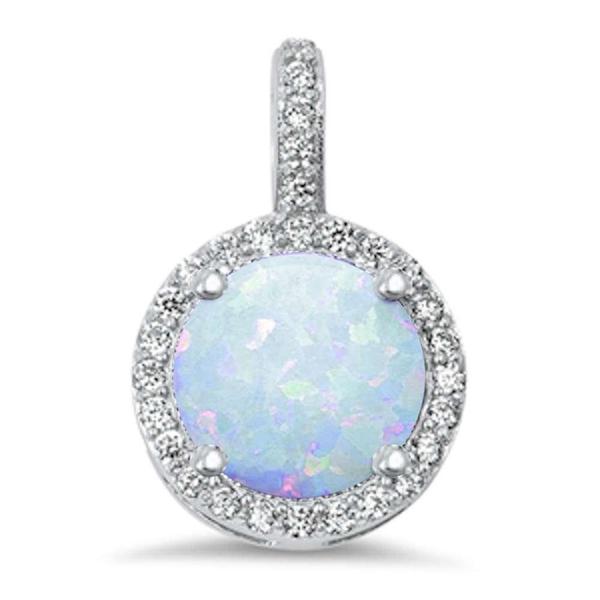 Halo Charm Fashion Jewelry Pendants Round Lab Created White Opal 925 Sterling Silver