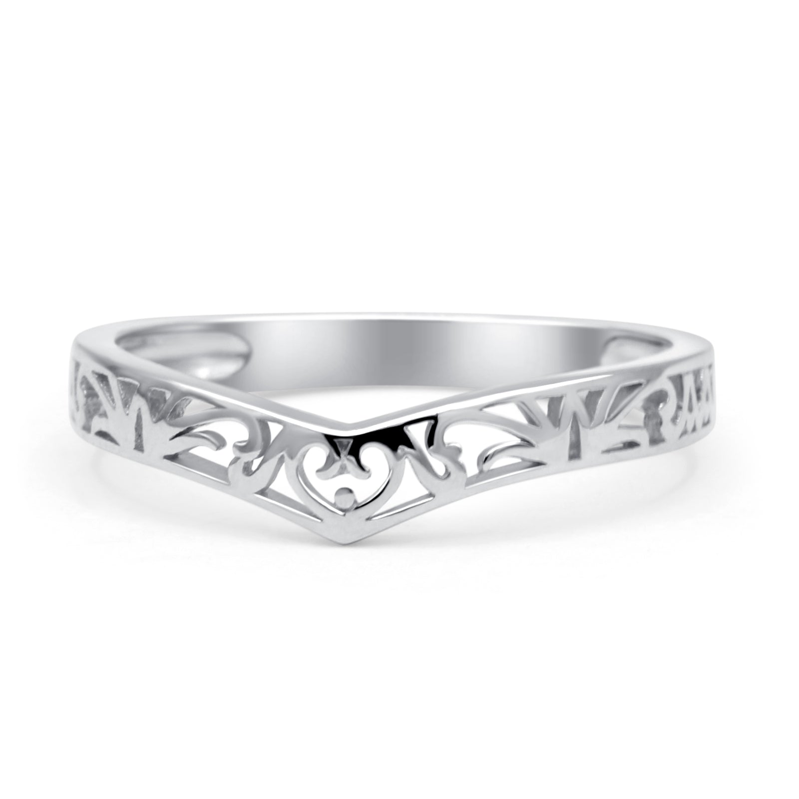 Heart Filigree Midi V Band Chevron Thumb Ring 14K White Gold Wholesale