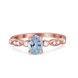 14K Rose Gold 1.4ct Oval Vintage Style 8mmx6mm G SI Natural Aquamarine Diamond Engagement Wedding Ring Size 6.5