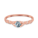 14K Rose Gold 0.33ct Round Petite Dainty Art Deco 4mm G SI Natural Aquamarine Diamond Engagement Wedding Ring Size 6.5
