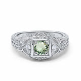 14K White Gold 0.15ct Round Antique Style 5mm G SI Natural Green Amethyst Diamond Engagement Wedding Ring Size 6.5
