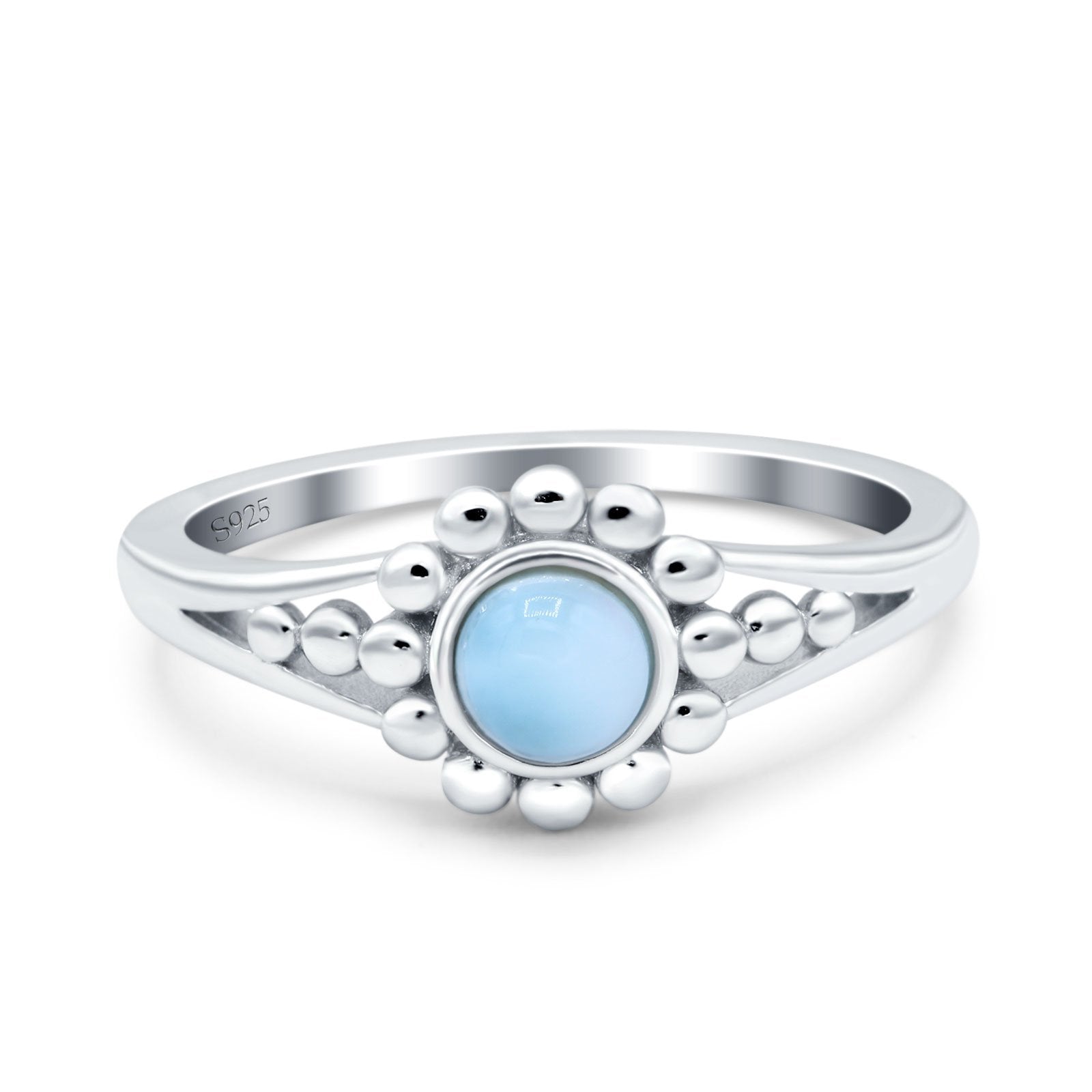 Petite Dainty Simulated Larimar  Braided Cable Solitaire Band Ring 925 Sterling Silver