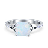 Cushion Cut Celtic Wedding Ring Lab Created White Opal 925 Sterling Silver