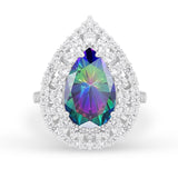 Teardrop Cocktail Ring Pear Round Simulated Rainbow CZ 925 Sterling Silver
