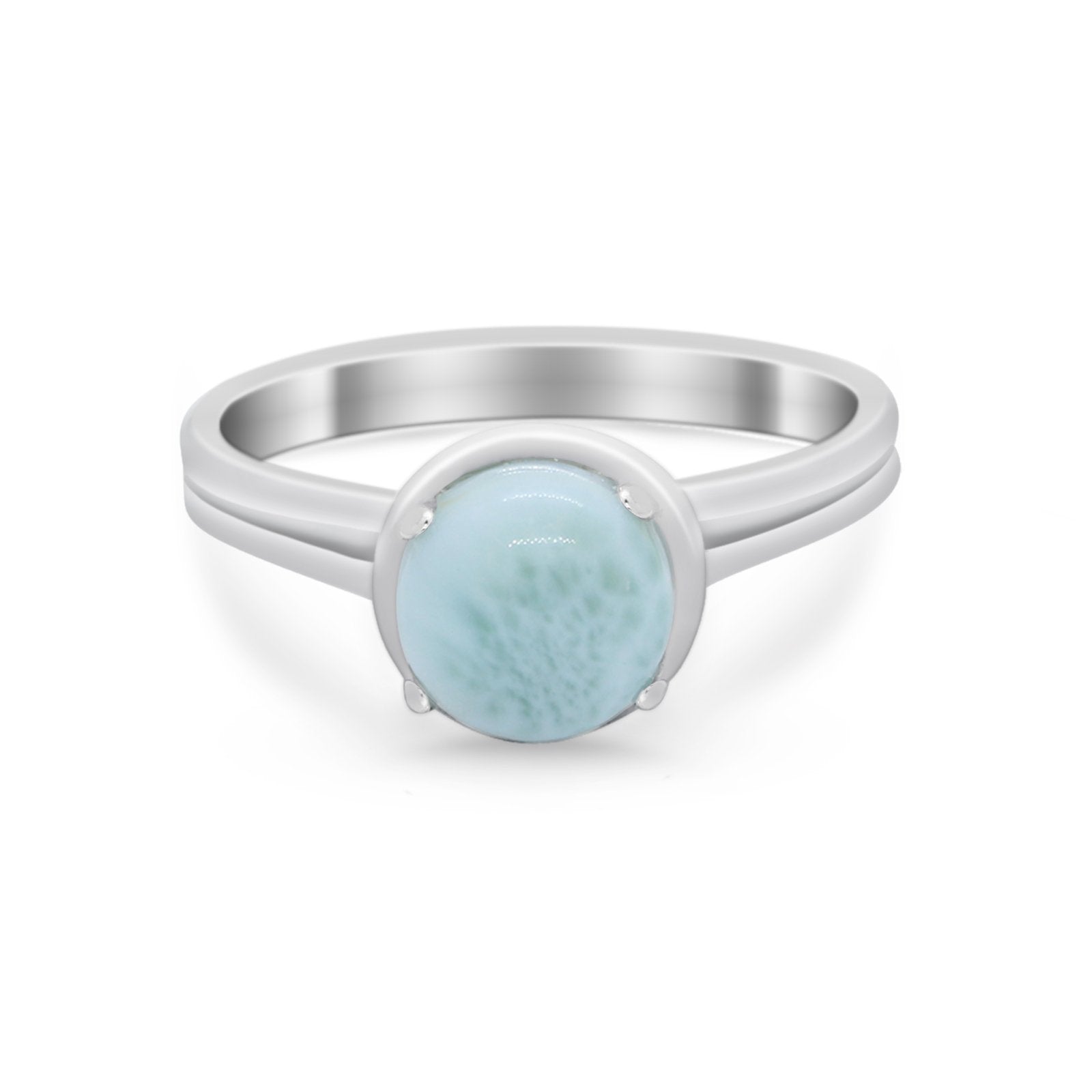 Solitaire Wedding Ring Double Band Shank Simulated Larimar CZ 925 Sterling Silver