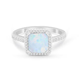 Halo Princess Cut Wedding Ring Lab Created White Opal 925 Sterling Silver