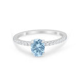 Solitaire Accent Oval Engagement Ring Simulated Aquamarine CZ 925 Sterling Silver