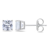 Solitaire Cushion Stud Earrings Simulated Cubic Zirconia 925 Sterling Silver
