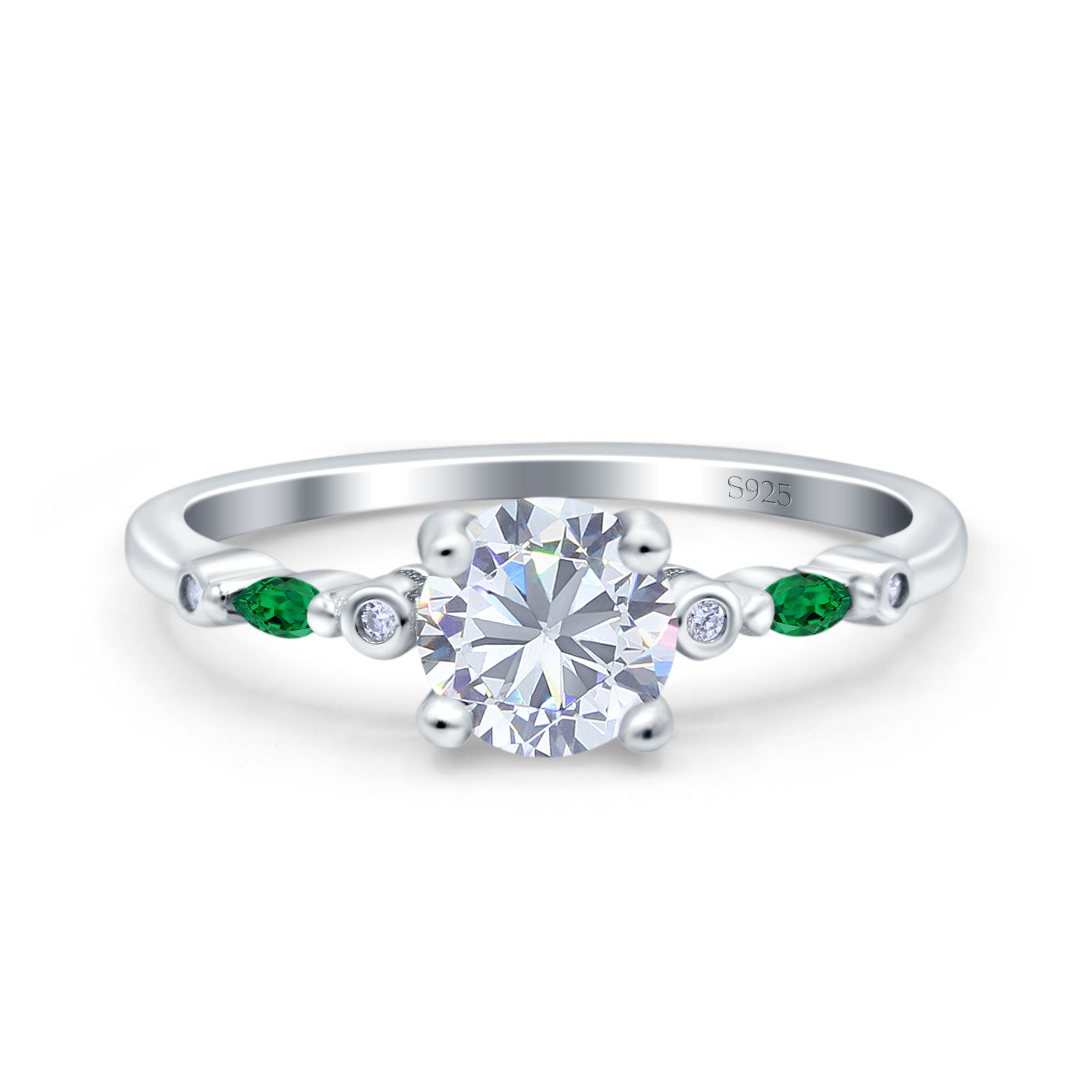 Vintage Style Round Bridal Wedding Ring Marquise Green Emerald Simulated Cubic Zirconia 925 Sterling Silver