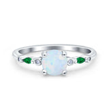 Vintage Style Round Bridal Wedding Ring Marquise Green Emerald Lab Created White Opal 925 Sterling Silver