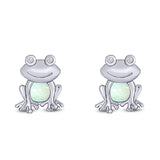 Frog Stud Earring Created White Opal Solid 925 Sterling Silver (12.5mm)