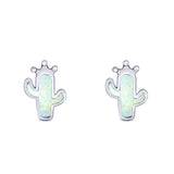 Cactus Stud Earring Created White Opal Solid 925 Sterling Silver (9.9mm)