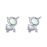 Unicorn Stud Earring Created White Opal Solid 925 Sterling Silver (9.8mm)