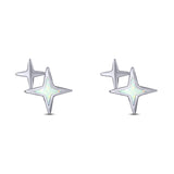 North Star Stud Earring Created White Opal Solid 925 Sterling Silver (10.4mm)