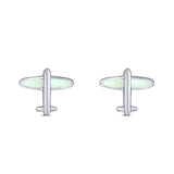 Flying High Aeroplane Stud Earring Created White Opal Solid 925 Sterling Silver (8.7mm)