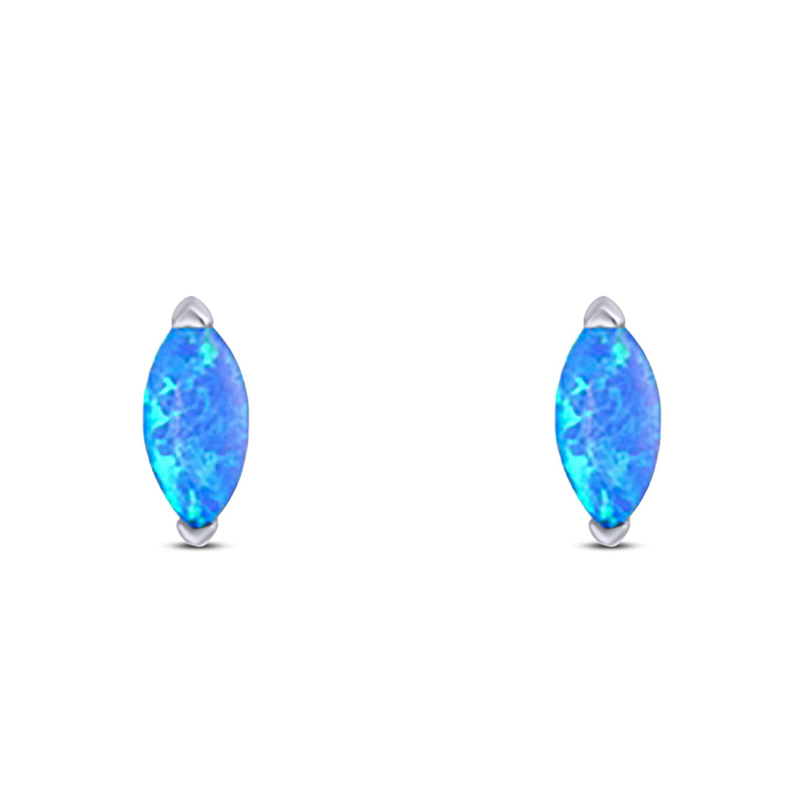 Art Deco Marquise Created Blue Opal Solid 925 Sterling Silver (6.5mm)