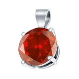 Round Simulated Garnet CZ Charm Pendant 925 Sterling Silver (8mm)