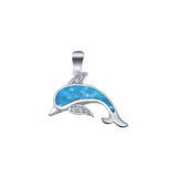 Dolphin Charm Pendant Lab Created Blue Opal 925 Sterling Silver