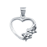 Heart with Flowers Charm Pendant 925 Sterling Silver