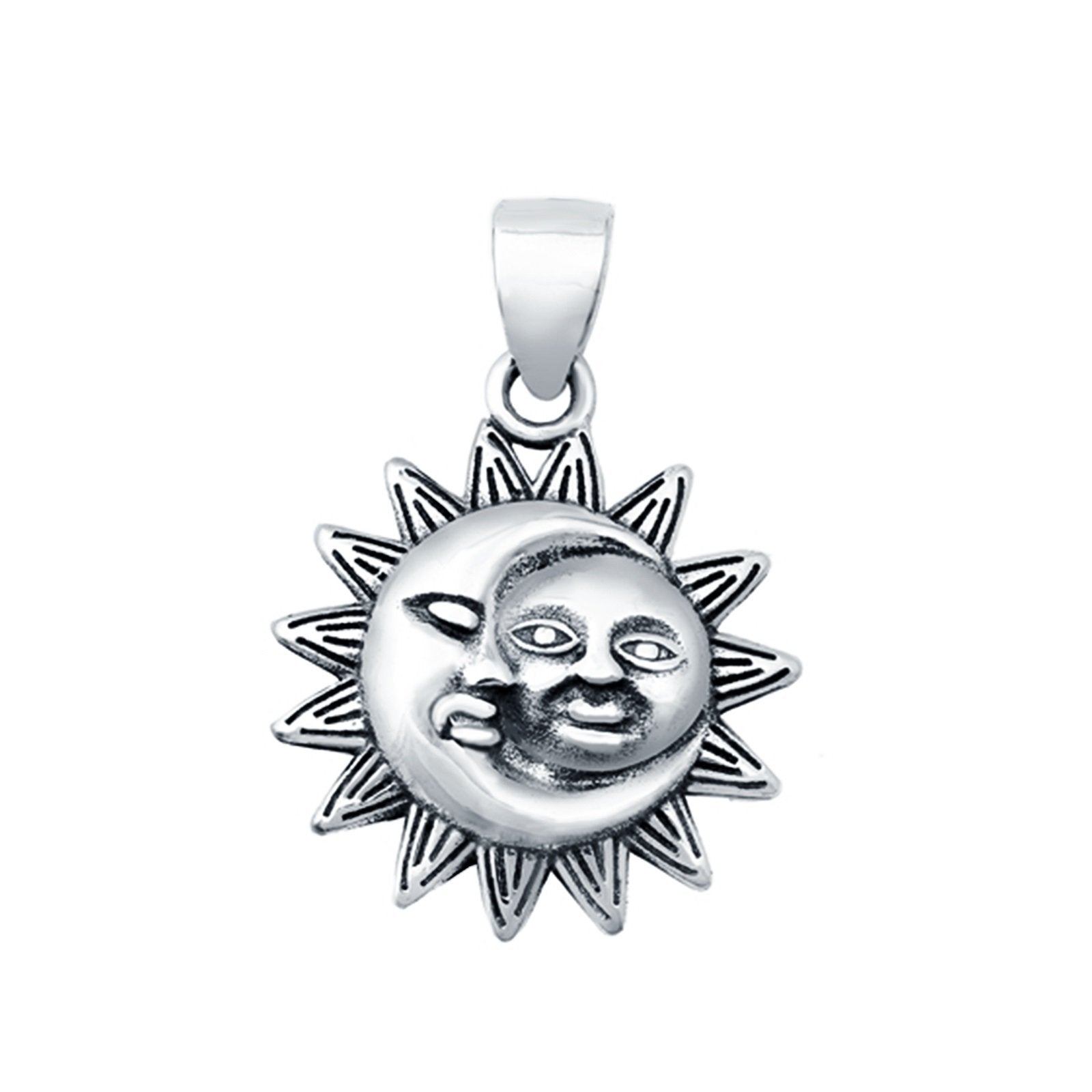 Silver Moon and Sun Pendant Charm 925 Sterling Silver (16mm)