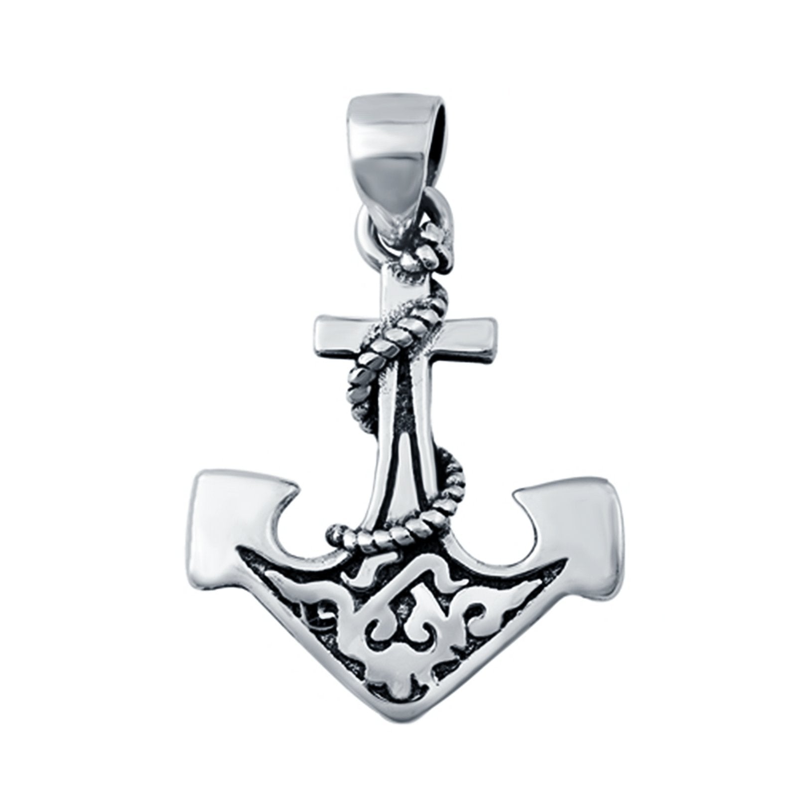 Anchor Charm Vintage Navy Mooring Rope Plain Pendants 925 Sterling Silver