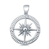 Compass Circle Charm Pendant Round 925 Sterling Silver