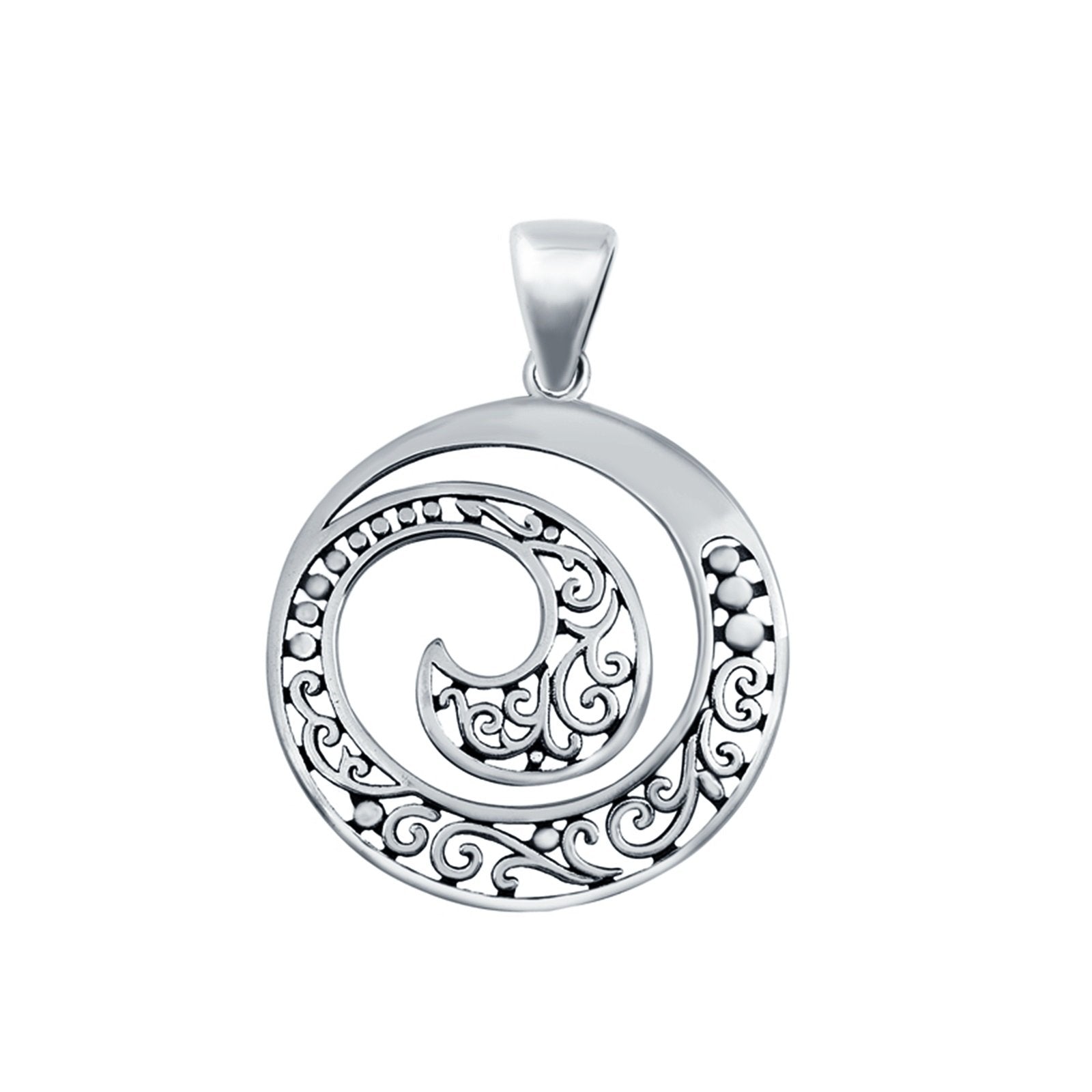 Filigree Spiral Charm Pendant Round 925 Sterling Silver