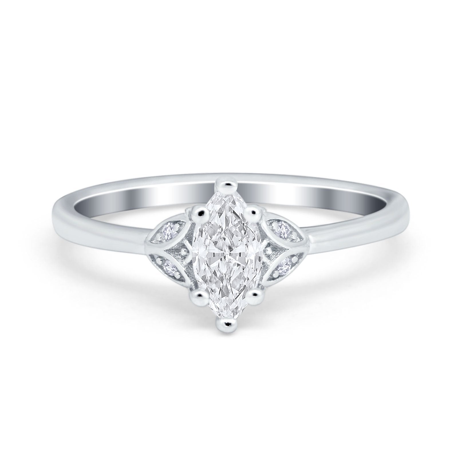Marquise Art Deco Engagement Ring Simulated Cubic Zirconia 925 Sterling Silver