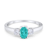 Solitaire Wedding Ring Oval Simulated Paraiba Tourmaline CZ 925 Sterling Silver