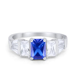 Engagement Ring Radiant Cut Simulated Tanzanite CZ 925 Sterling Silver