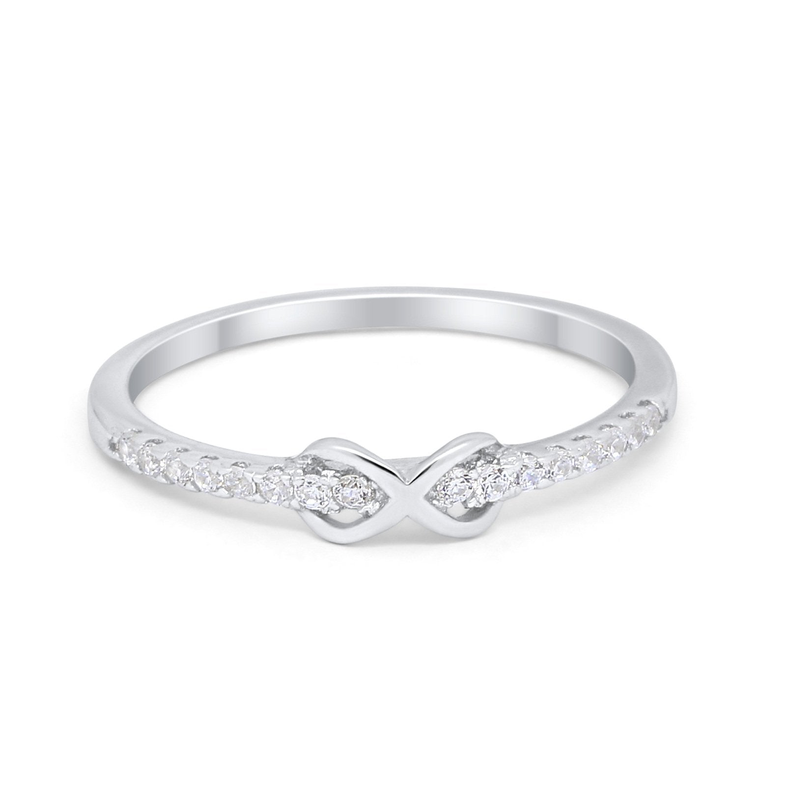 Petite Dainty Infinity Ring Round Simulated Cubic Zirconia 925 Sterling Silver