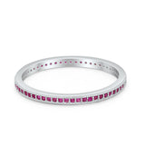Full Eternity Stackable Band Rings Simulated Pink Ruby CZ 925 Sterling Silver