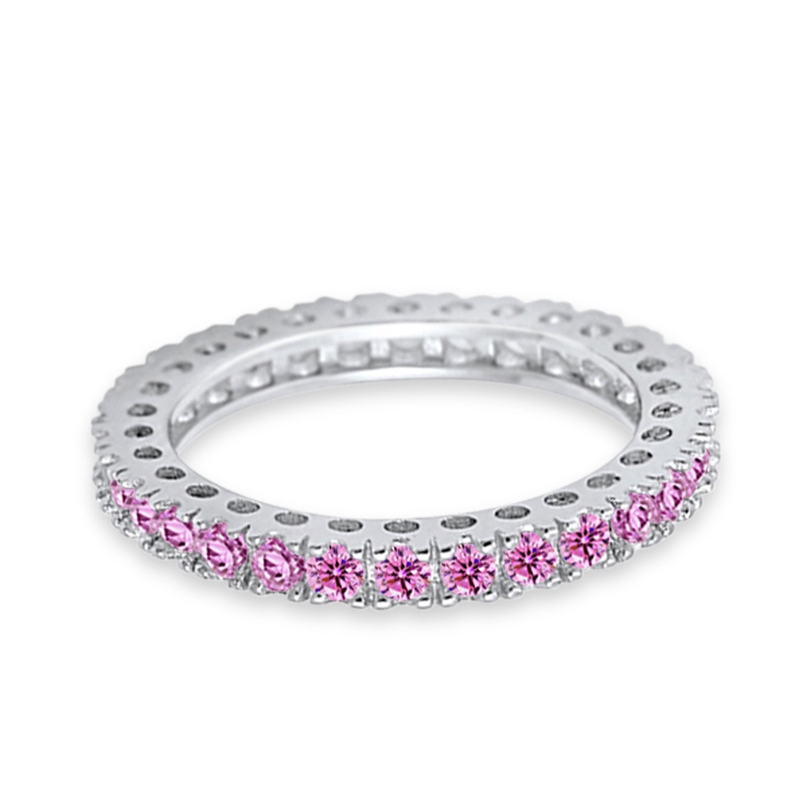 Eternity Wedding Band Rings Round Simulated Pink CZ 925 Sterling Silver
