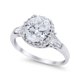 Halo Engagement Ring Baguette Simulated Cubic Zirconia 925 Sterling Silver