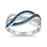 Weave Knot Ring Crisscross Crossover Simulated Blue Topaz Round CZ 925 Sterling Silver