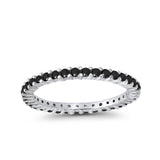 Full Eternity Wedding Band Round Simulated Black CZ Ring 925 Sterling Silver